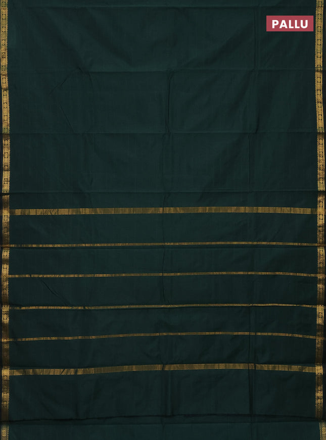 Arani semi silk saree bottle green with plain body and zari woven border