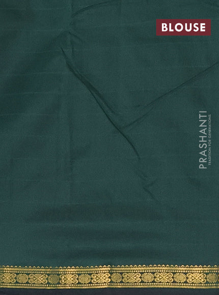 Arani semi silk saree bottle green with plain body and zari woven border