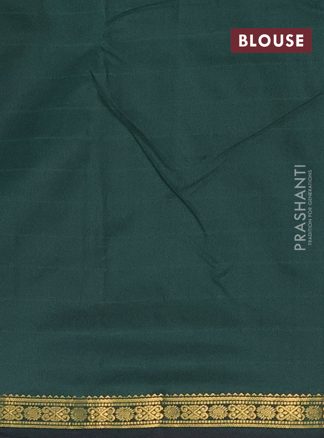 Arani semi silk saree bottle green with plain body and zari woven border