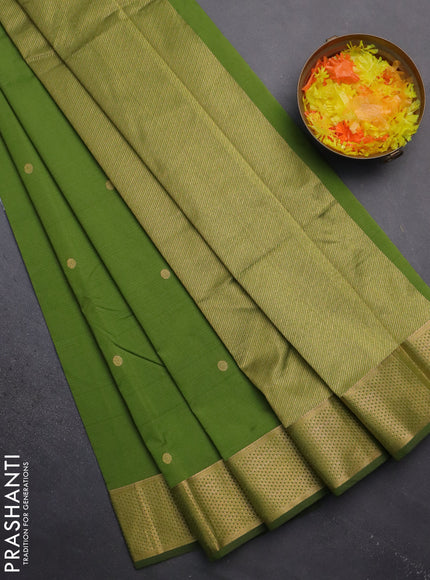 Arani semi silk saree sap green with zari woven buttas and zari woven border