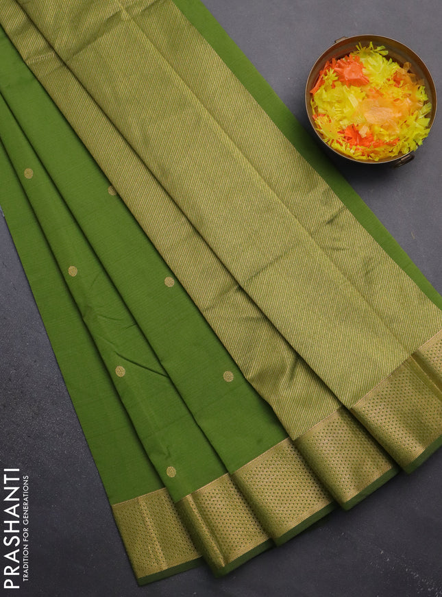 Arani semi silk saree sap green with zari woven buttas and zari woven border