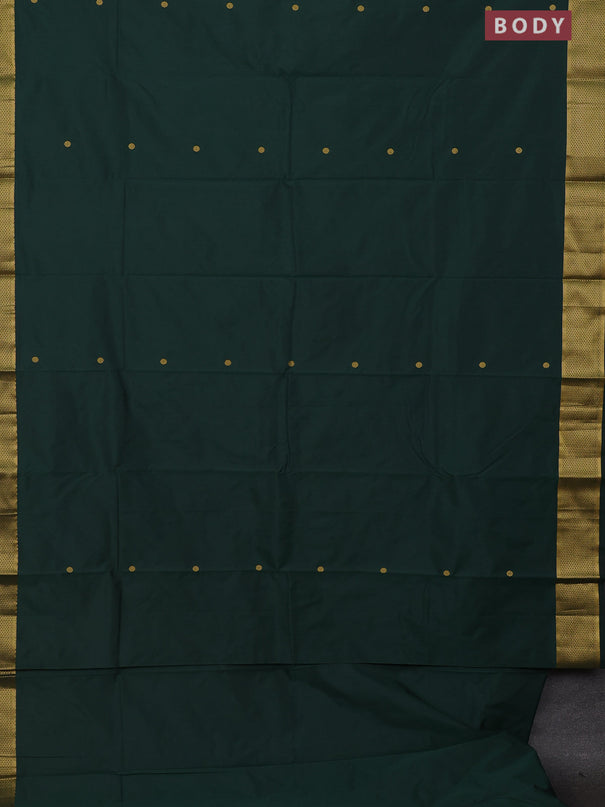 Arani semi silk saree bottle green with zari woven buttas and zari woven border