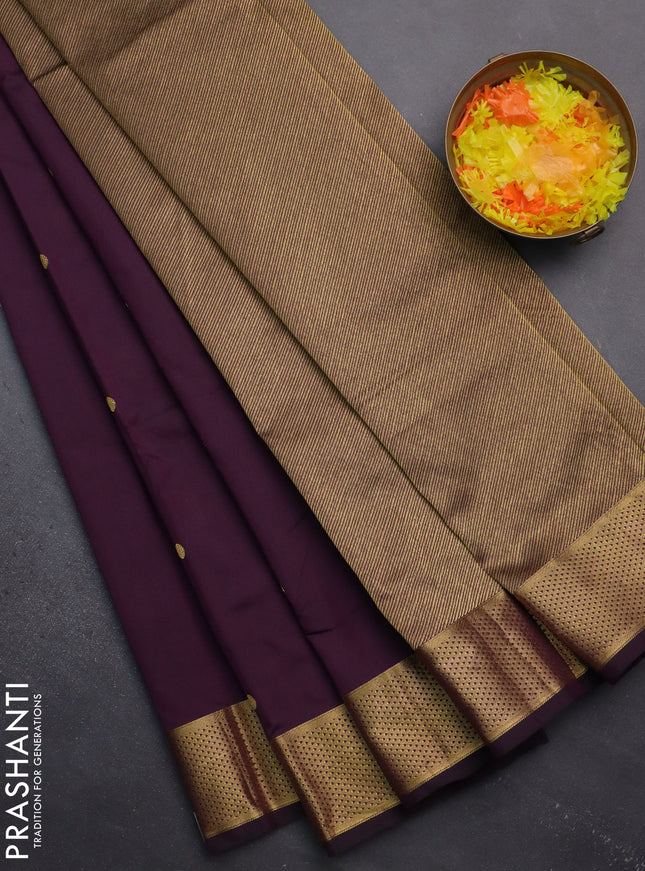 Arani semi silk saree deep purple with zari woven buttas and zari woven border