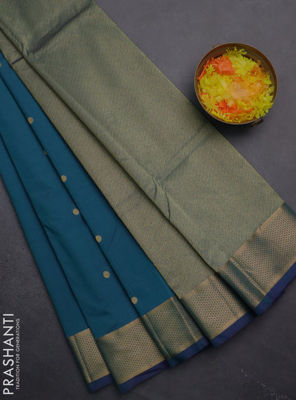 Arani semi silk saree dual shade of teal green with zari woven buttas and zari woven border