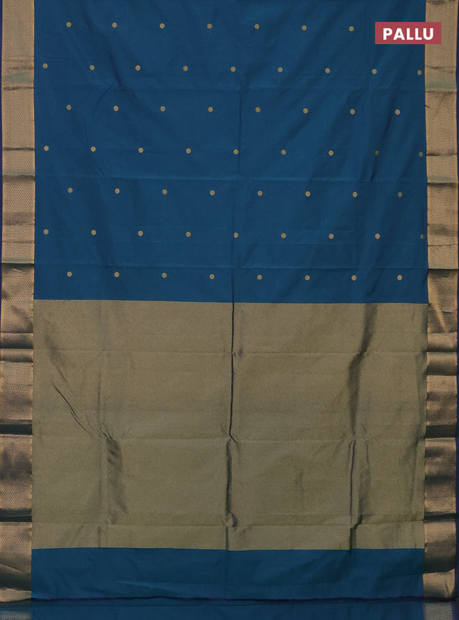 Arani semi silk saree dual shade of teal green with zari woven buttas and zari woven border