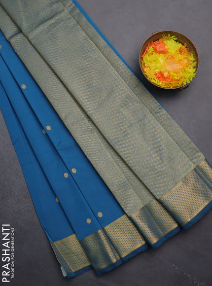 Arani semi silk saree peacock blue with zari woven buttas and zari woven border