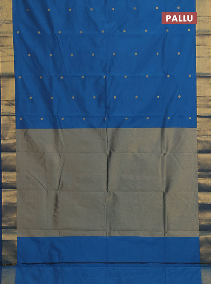 Arani semi silk saree peacock blue with zari woven buttas and zari woven border