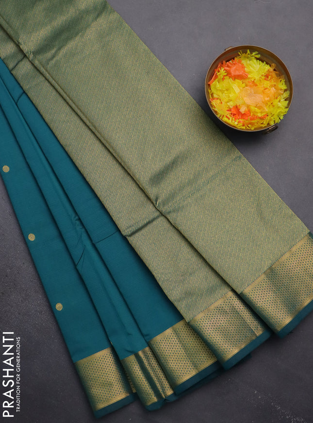 Arani semi silk saree peacock green with zari woven buttas and zari woven border