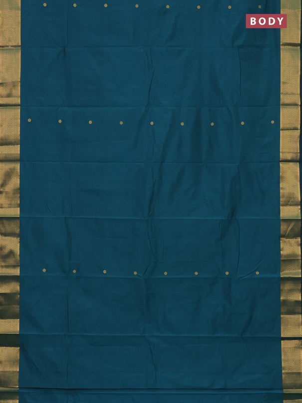 Arani semi silk saree peacock green with zari woven buttas and zari woven border