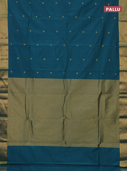 Arani semi silk saree peacock green with zari woven buttas and zari woven border