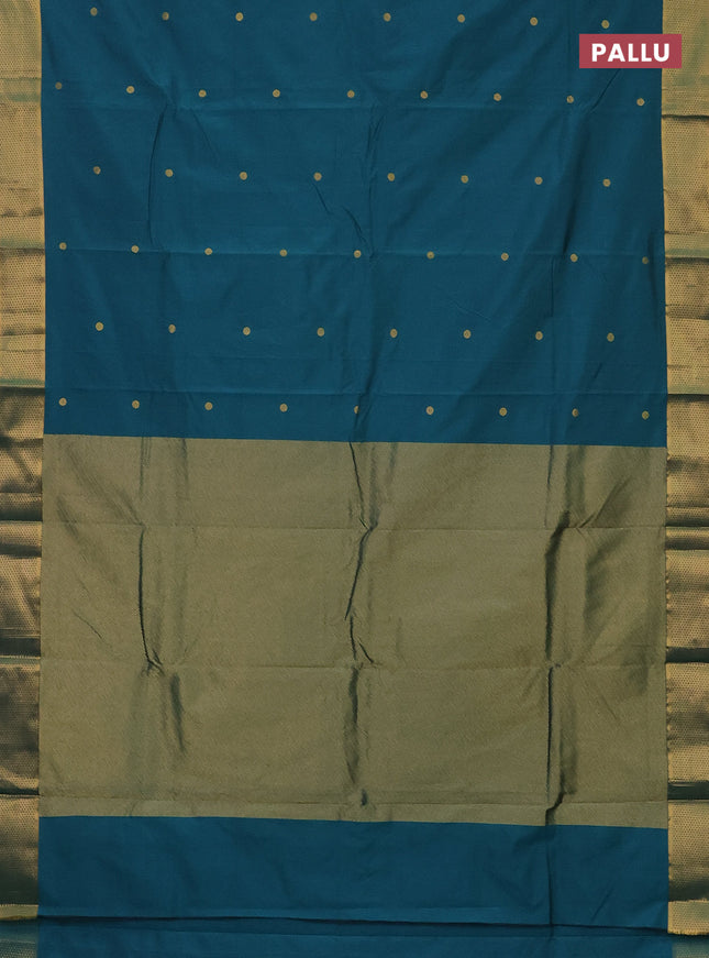 Arani semi silk saree peacock green with zari woven buttas and zari woven border