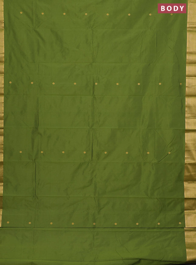 Arani semi silk saree sap green with zari woven buttas and zari woven border