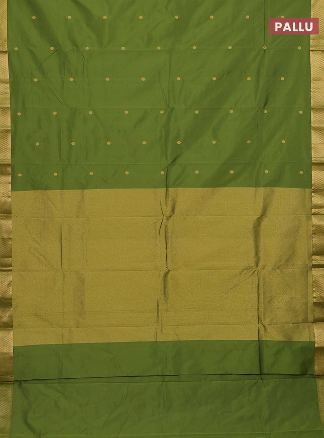 Arani semi silk saree sap green with zari woven buttas and zari woven border