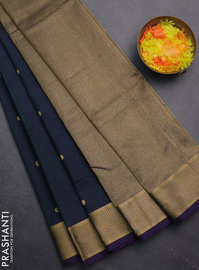 Arani semi silk saree dual shade of greenish violet with zari woven buttas and zari woven border