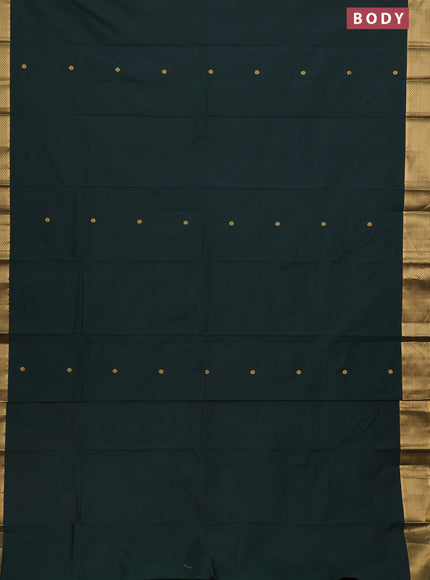 Arani semi silk saree bottle green with zari woven buttas and zari woven border