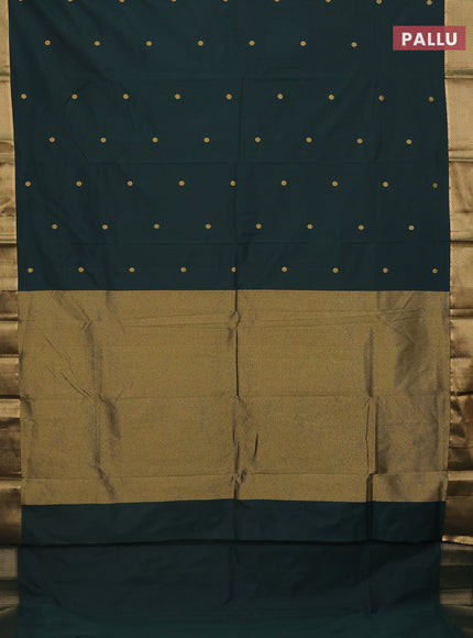 Arani semi silk saree bottle green with zari woven buttas and zari woven border