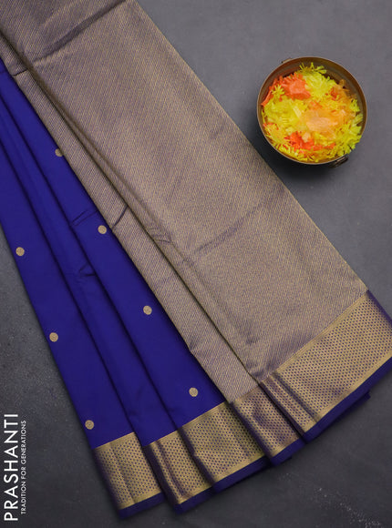 Arani semi silk saree dark blue with zari woven buttas and zari woven border