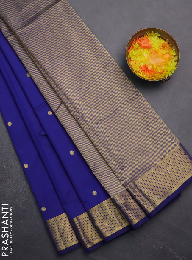 Arani semi silk saree dark blue with zari woven buttas and zari woven border