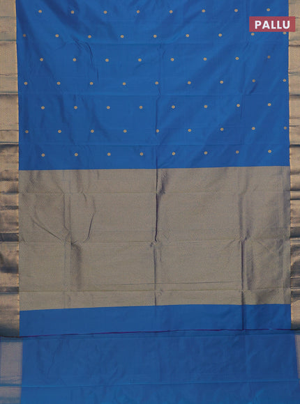 Arani semi silk saree dual shade of cs blue with zari woven buttas and zari woven border