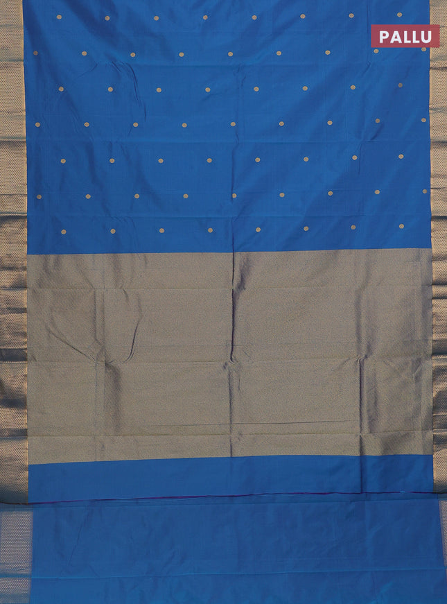 Arani semi silk saree dual shade of cs blue with zari woven buttas and zari woven border