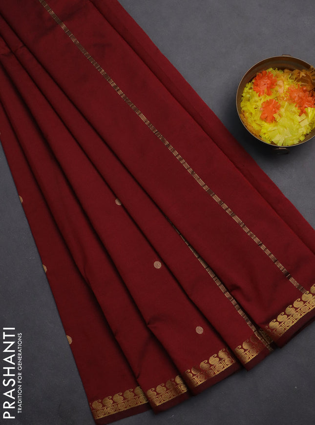 Arani semi silk saree maroon with rudhraksha & paisley zari woven buttas and zari woven border