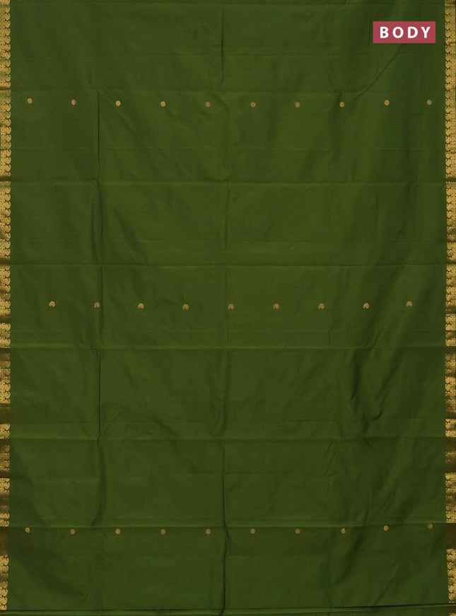 Arani semi silk saree sap green with rudhraksha & paisley zari woven buttas and zari woven border