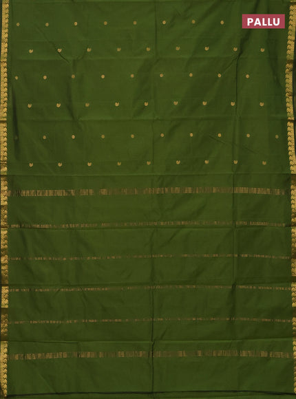 Arani semi silk saree sap green with rudhraksha & paisley zari woven buttas and zari woven border