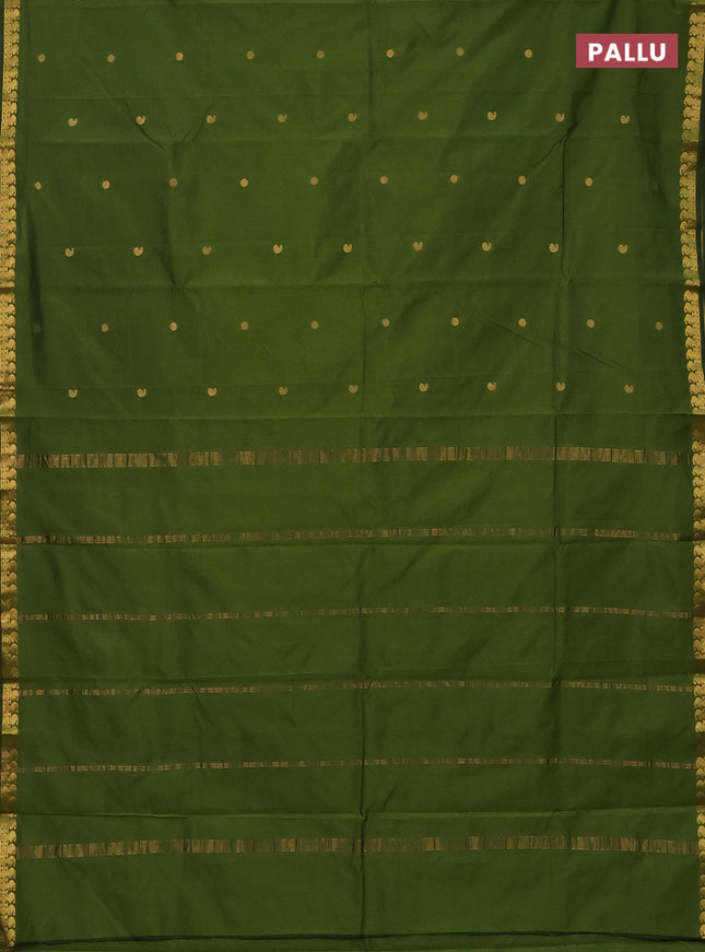 Arani semi silk saree sap green with rudhraksha & paisley zari woven buttas and zari woven border