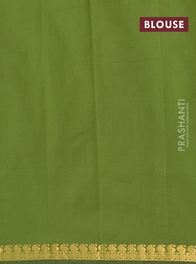 Arani semi silk saree sap green with rudhraksha & paisley zari woven buttas and zari woven border