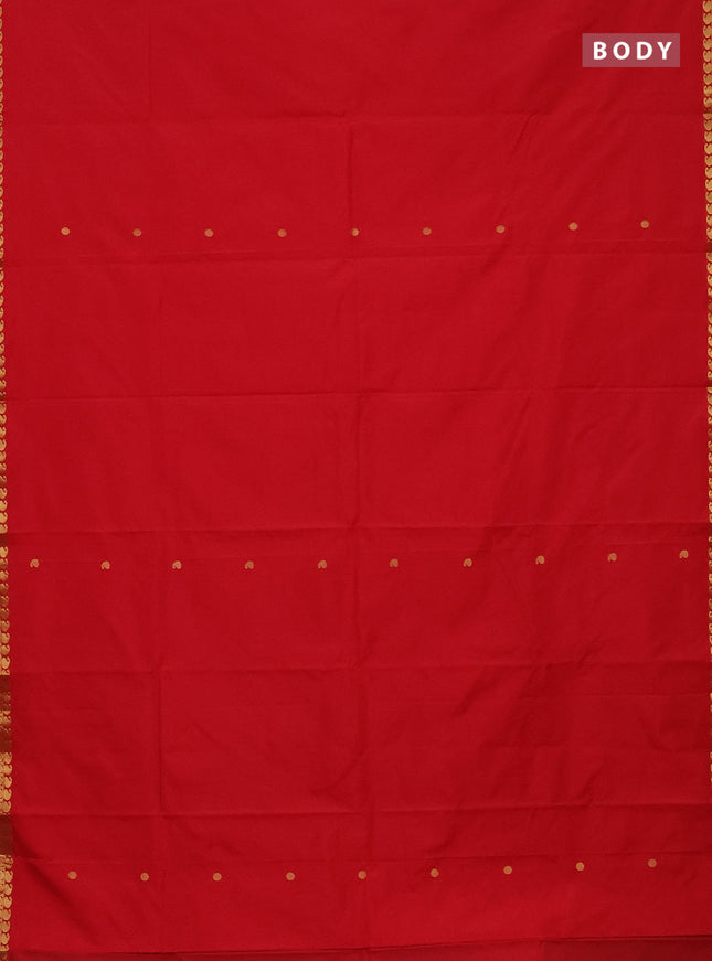 Arani semi silk saree red with rudhraksha & paisley zari woven buttas and zari woven border