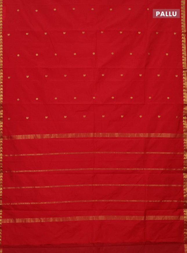 Arani semi silk saree red with rudhraksha & paisley zari woven buttas and zari woven border