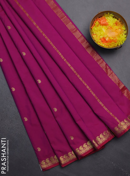 Arani semi silk saree dark magenta pink with rudhraksha & paisley zari woven buttas and zari woven border