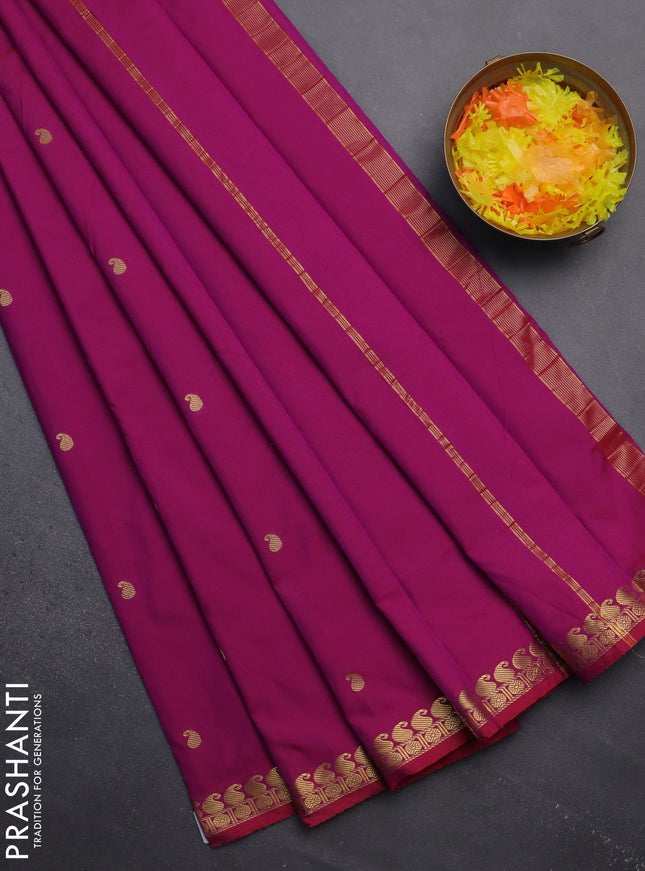 Arani semi silk saree dark magenta pink with rudhraksha & paisley zari woven buttas and zari woven border