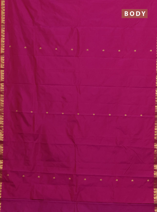 Arani semi silk saree dark magenta pink with rudhraksha & paisley zari woven buttas and zari woven border