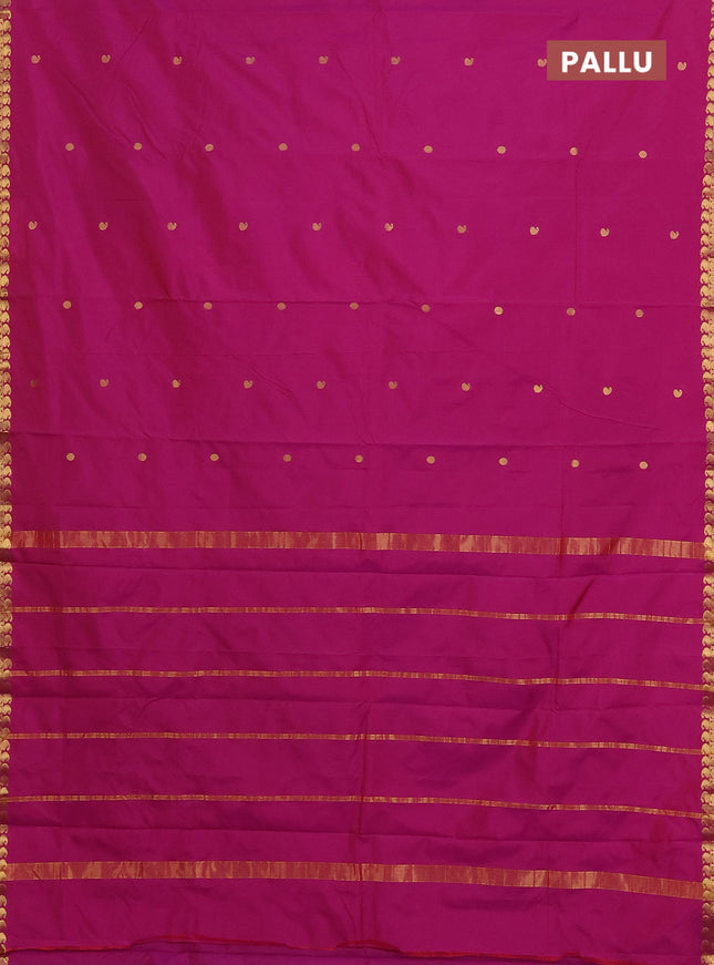 Arani semi silk saree dark magenta pink with rudhraksha & paisley zari woven buttas and zari woven border