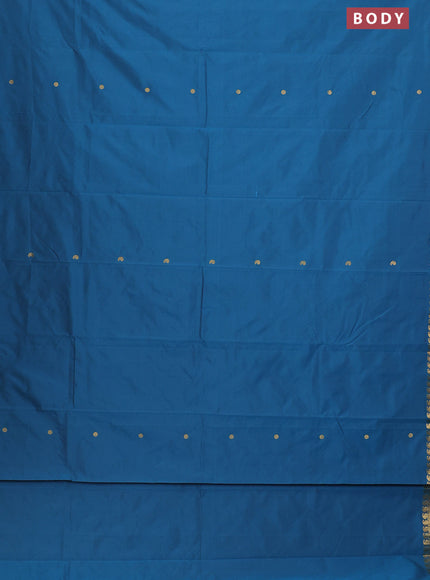 Arani semi silk saree peacock blue with rudhraksha & paisley zari woven buttas and zari woven border