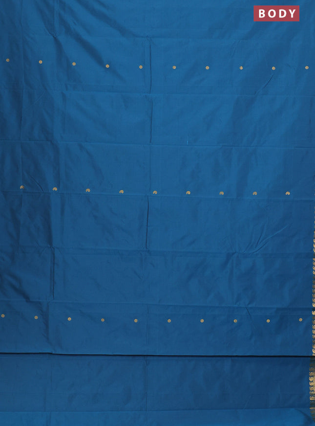 Arani semi silk saree peacock blue with rudhraksha & paisley zari woven buttas and zari woven border