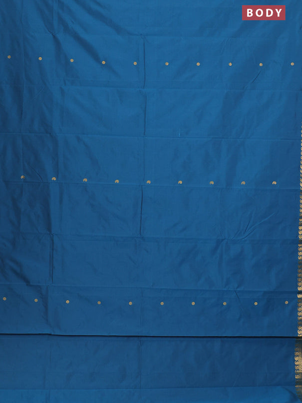 Arani semi silk saree peacock blue with rudhraksha & paisley zari woven buttas and zari woven border