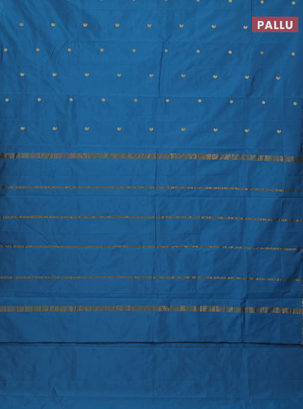 Arani semi silk saree peacock blue with rudhraksha & paisley zari woven buttas and zari woven border