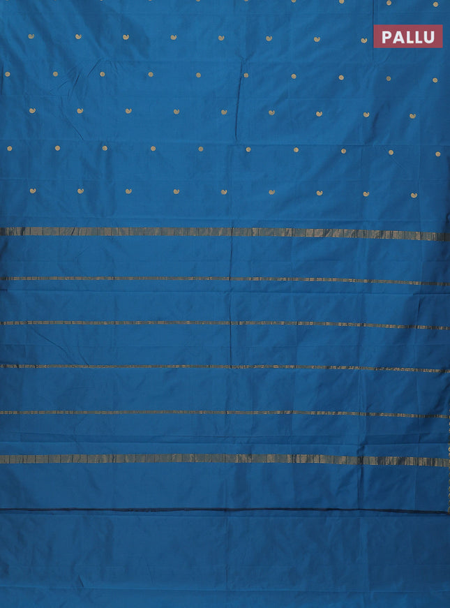 Arani semi silk saree peacock blue with rudhraksha & paisley zari woven buttas and zari woven border