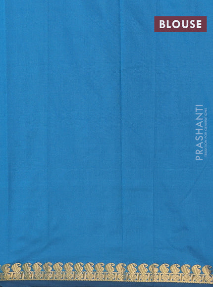 Arani semi silk saree peacock blue with rudhraksha & paisley zari woven buttas and zari woven border