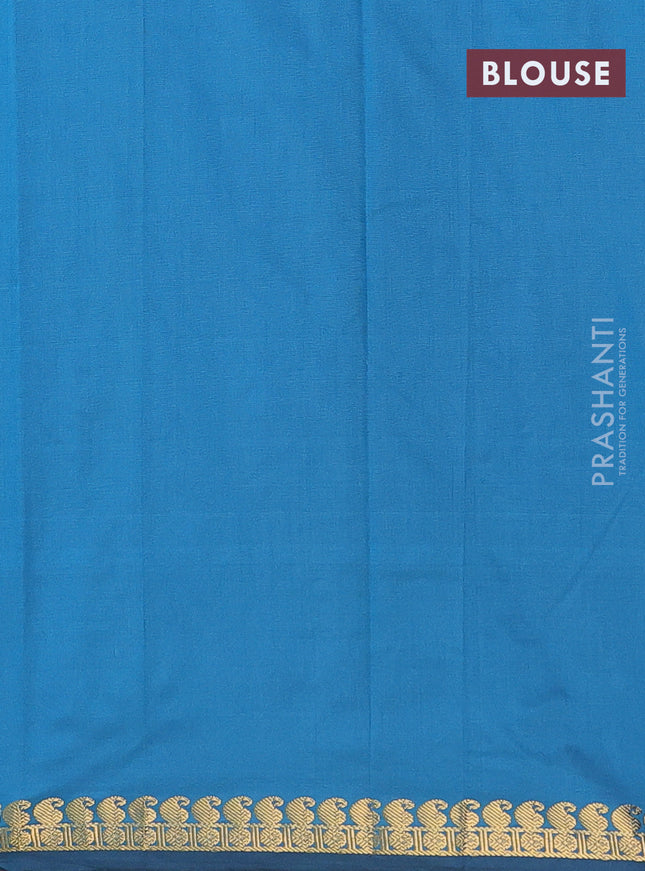 Arani semi silk saree peacock blue with rudhraksha & paisley zari woven buttas and zari woven border