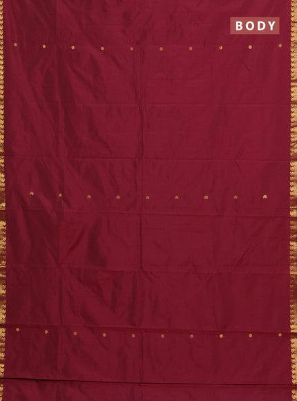 Arani semi silk saree maroon shade with rudhraksha & paisley zari woven buttas and zari woven border