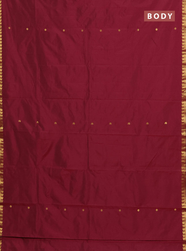 Arani semi silk saree maroon shade with rudhraksha & paisley zari woven buttas and zari woven border