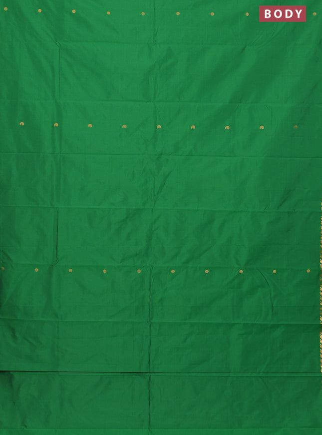 Arani semi silk saree green with rudhraksha & paisley zari woven buttas and zari woven border