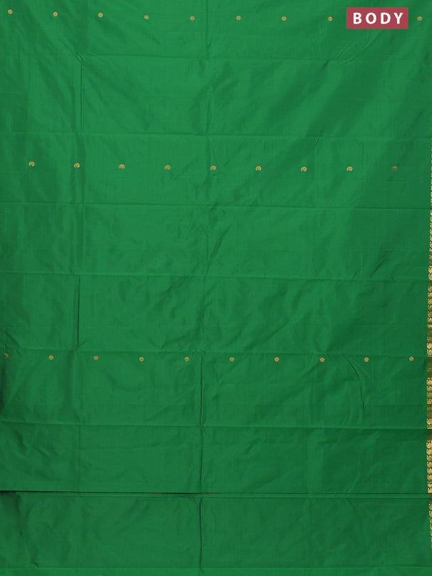 Arani semi silk saree green with rudhraksha & paisley zari woven buttas and zari woven border