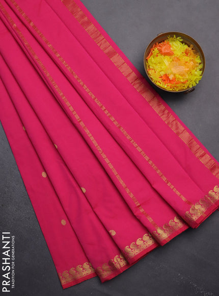 Arani semi silk saree pink with rudhraksha & paisley zari woven buttas and zari woven border