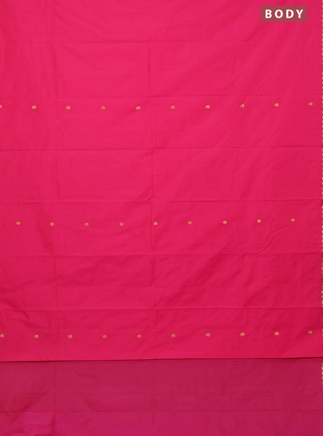 Arani semi silk saree pink with rudhraksha & paisley zari woven buttas and zari woven border