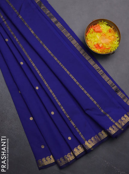 Arani semi silk saree dark blue with rudhraksha & paisley zari woven buttas and zari woven border