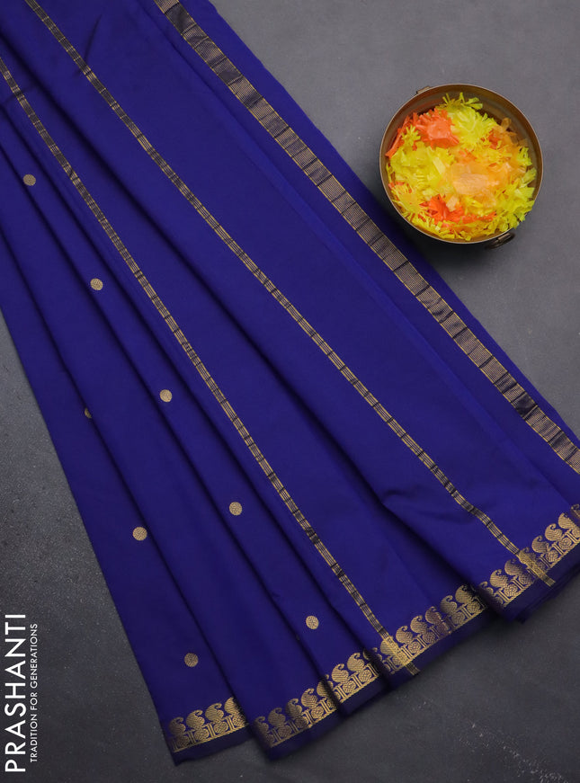 Arani semi silk saree dark blue with rudhraksha & paisley zari woven buttas and zari woven border